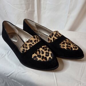 Alfani Women's Black Suede and Leopard Print Flats Loafers Size 7.5